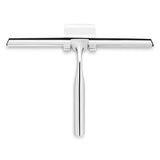 De Zamoro Chrome van yessential.nl heeft een breed zwart rubberen lemmet en een gestroomlijnd, roestvrijstalen handvat, tegen een effen witte achtergrond.