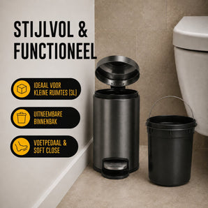 Gunmetal prullenbak met uitneembare binnenbak in een toilet