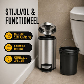 RVS prullenbak met uitneembare binnenbak in een toilet