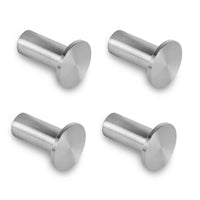 Set van 4x Carreno RVS handdoekhaakjes van yessential.nl, met cilindrische voet en brede koppen. Ideaal als stijlvolle badkameraccessoires, gepresenteerd op een witte achtergrond in twee rijen van twee.