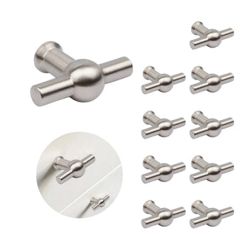 T-vormige deurknopjes van RVS, met een kogel afwerking in het midden.