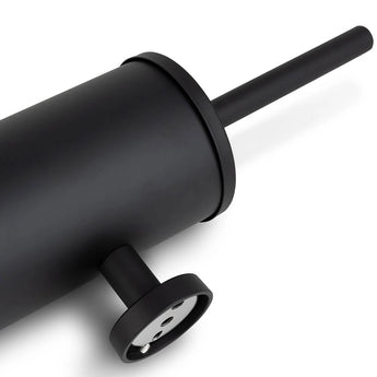 Een close-up van de Branco Black van yessential.nl-een matzwarte toiletborstelhouder set met een bijpassend deksel.