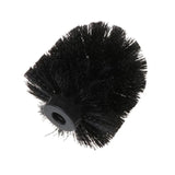 De yessential.nl Extra Borstel is een zwarte, ronde vervangbare borstelkop met dichte, stijve borstelharen en een centraal gat voor steelbevestiging - perfect voor efficiënte toiletreiniging, afgebeeld tegen een witte achtergrond.