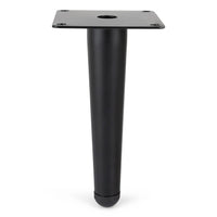 Het Kenino Black 15cm meubelpootje van yessential.nl is zwart, heeft een brede rechthoekige montageplaat en een afgeronde basis, perfect voor montage onder sofa's, stoelen of tafels.