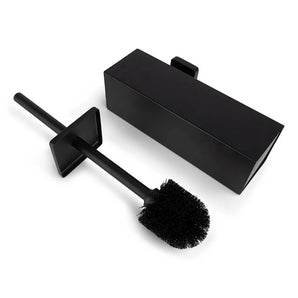 De Venzo Black WC-set van yessential.nl heeft een zwarte toiletborstel met een rechthoekig handvat en bijpassende houder in een strak vierkant design - een elegante keuze voor elke badkameraccessoireset.